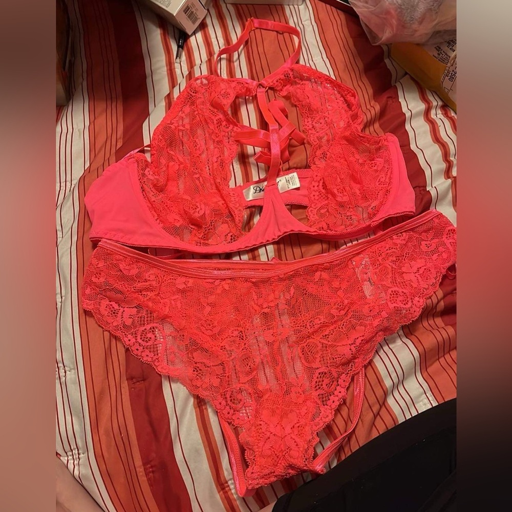 Halter bra and peekaboo panty set